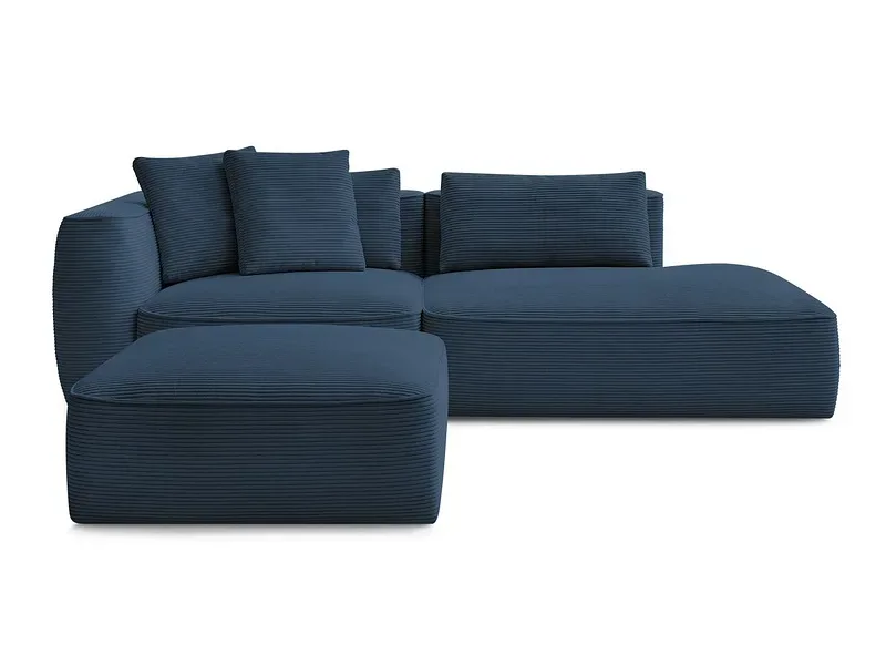 3er Sofa mit Hocker BOBOCHIC LEOPOLD Cord-Stoff dunkelblau
