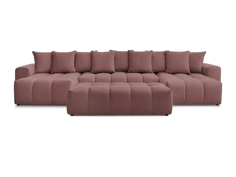 Panorama-Ecksofa mit Hocker BOBOCHIC MONT-BLANC Stoff chiniert rosa
