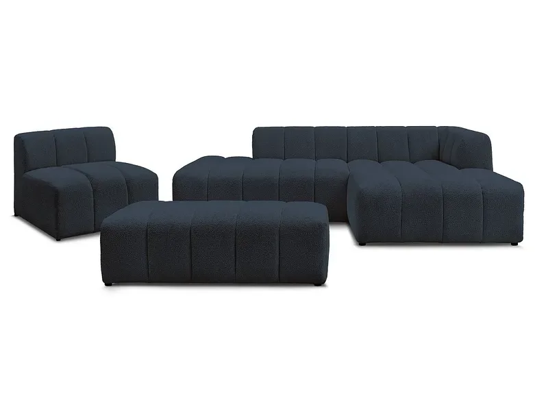 BOBOCHIC Ecksofa mit Hocker ANNECY Boucle-Stoff dunkelblau
