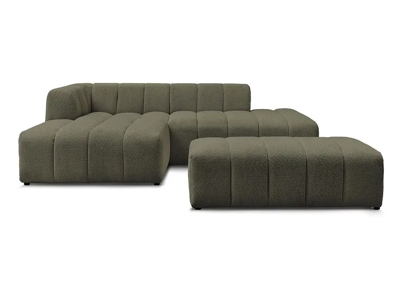 Ecksofa mit Hocker BOBOCHIC ANNECY Boucle-Stoff grün