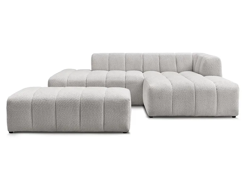 Ecksofa mit Hocker BOBOCHIC ANNECY Boucle-Stoff hellgrau
