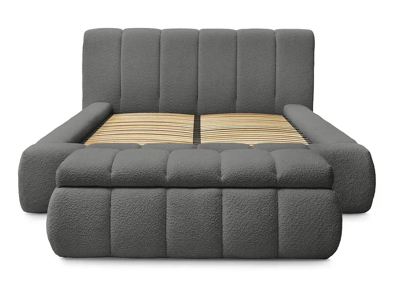 Kastenbett mit Bettkasten BOBOCHIC DENALI 180x200cm boucle-stoff dunkelgrau