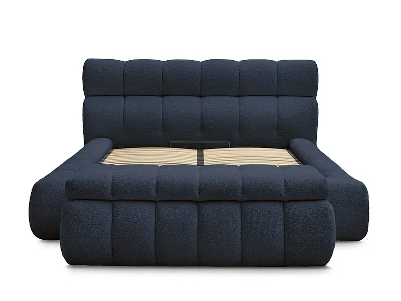 Kastenbett mit Bettkasten BOBOCHIC MONT-BLANC 160x200cm boucle-stoff dunkelblau