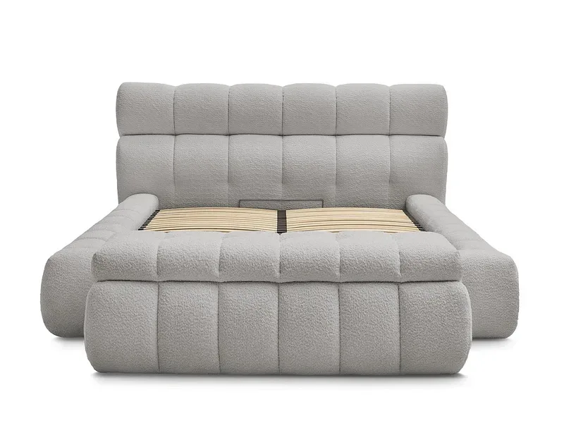 Kastenbett mit Bettkasten BOBOCHIC MONT-BLANC 160x200cm boucle-stoff hellgrau