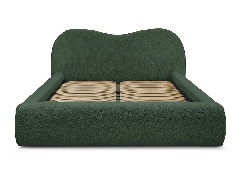 Kastenbett BOBOCHIC ORLANE 180x200cm boucle-stoff dunkelgrün