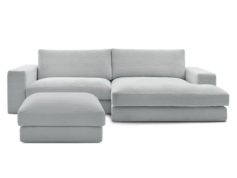 Ecksofa mit Hocker BOBOCHIC LEONARD Cord-Stoff hellgrau