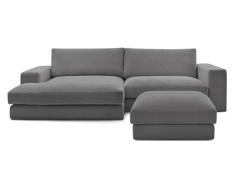 Ecksofa mit Hocker BOBOCHIC LEONARD Cord-Stoff dunkelgrau