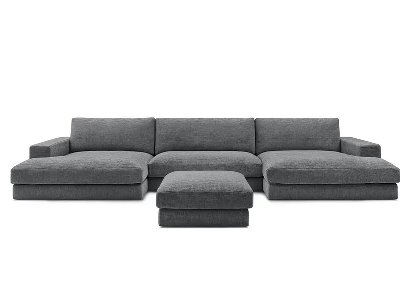 Panorama-Ecksofa mit Hocker BOBOCHIC LEONARD Stoff mit Textur dunkelgrau