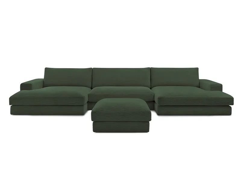 Panorama-Ecksofa mit Hocker BOBOCHIC LEONARD Cord-Stoff grün