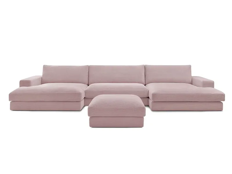 Panorama-Ecksofa mit Hocker BOBOCHIC LEONARD Cord-Stoff violett