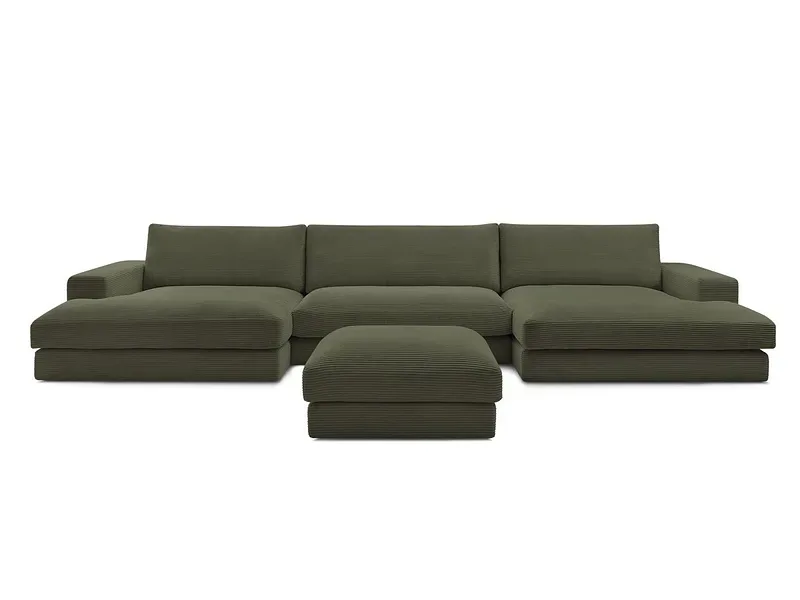 Panorama-Ecksofa mit Hocker BOBOCHIC LEONARD Cord-Stoff grün