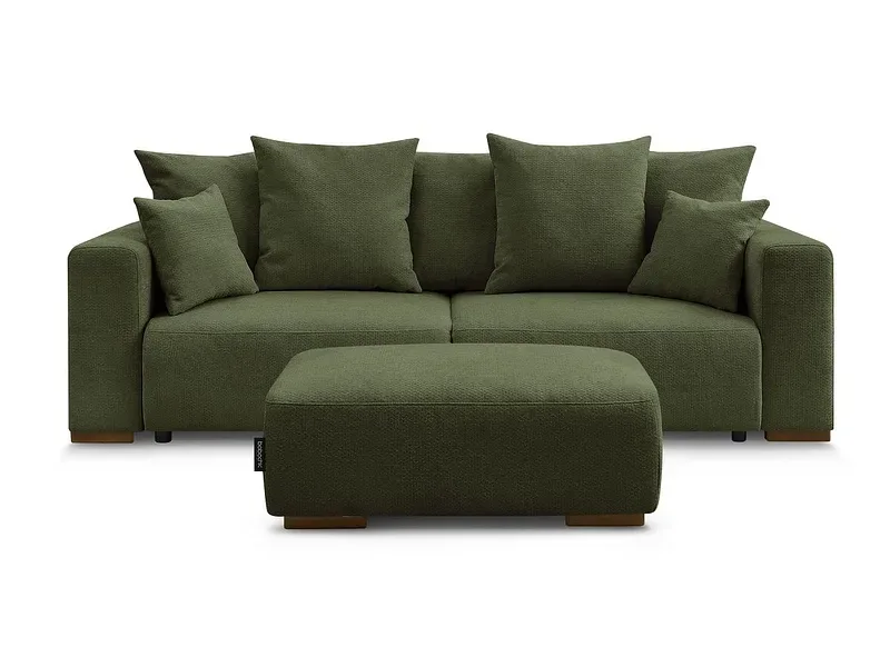 3er Sofa mit Hocker BOBOCHIC SIDONIE Stoff chiniert grün