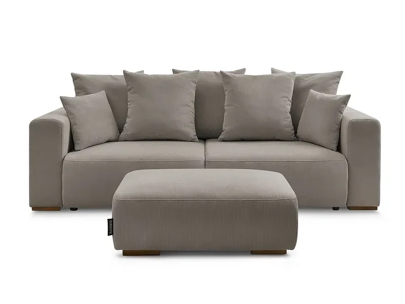 3er Sofa mit Hocker BOBOCHIC SIDONIE Cord-Stoff taupe