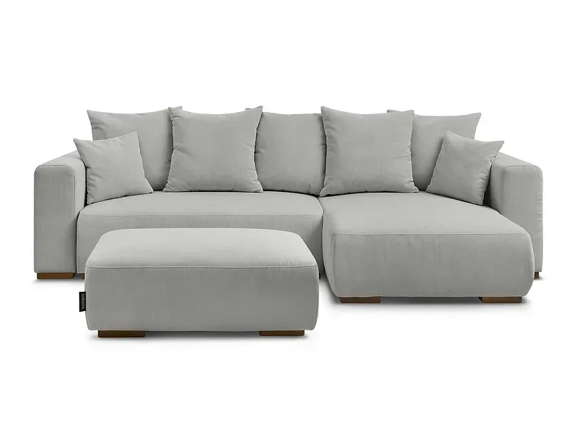 Ecksofa mit Hocker BOBOCHIC SIDONIE Cord-Stoff hellgrau