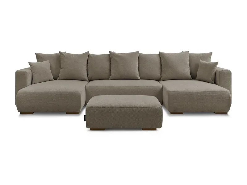 Panorama-Ecksofa mit Hocker BOBOCHIC SIDONIE Stoff chiniert taupe