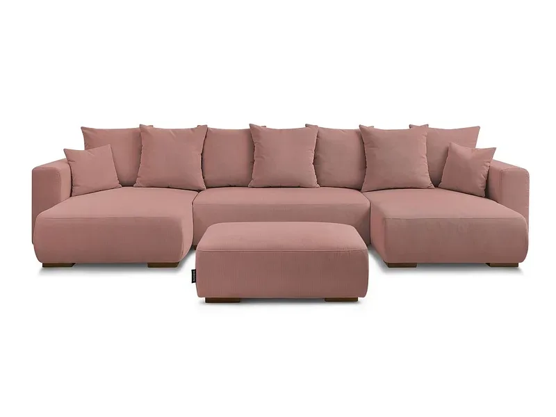 Panorama-Ecksofa mit Hocker BOBOCHIC SIDONIE Cord-Stoff rosa