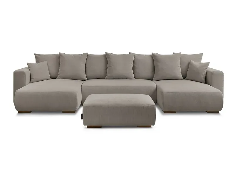 Panorama-Ecksofa mit Hocker BOBOCHIC SIDONIE Cord-Stoff taupe