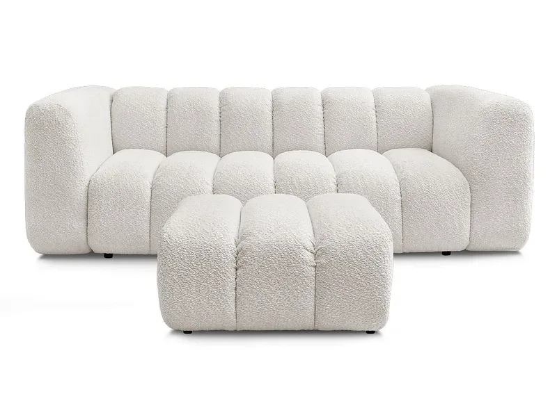 3er Sofa mit Hocker BOBOCHIC TALIA Boucle-Stoff weiss