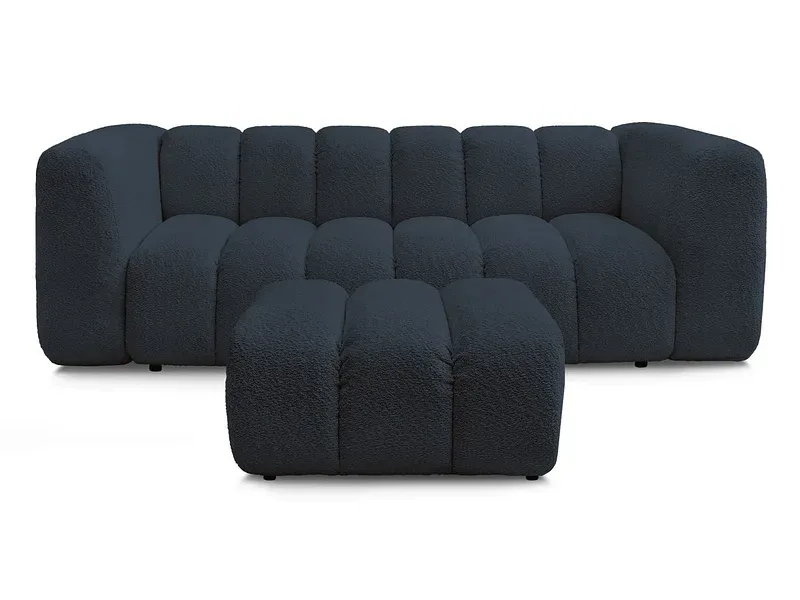 3er Sofa mit Hocker BOBOCHIC TALIA Boucle-Stoff dunkelblau