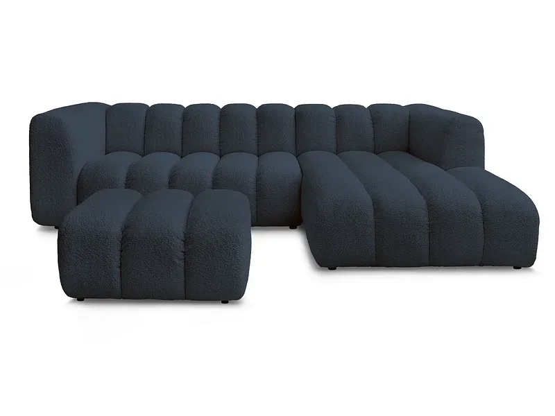 Ecksofa mit Hocker BOBOCHIC TALIA Boucle-Stoff dunkelblau