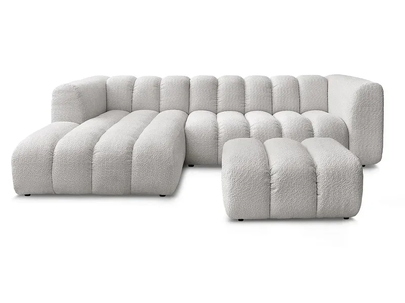 Ecksofa mit Hocker BOBOCHIC TALIA Boucle-Stoff hellgrau