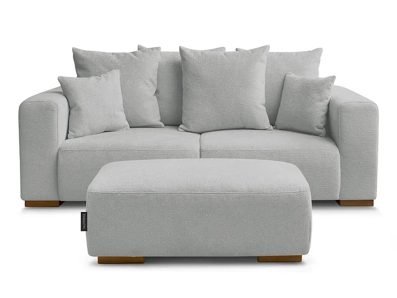2er Sofa mit Hocker BOBOCHIC SIDONIE Stoff chiniert hellgrau