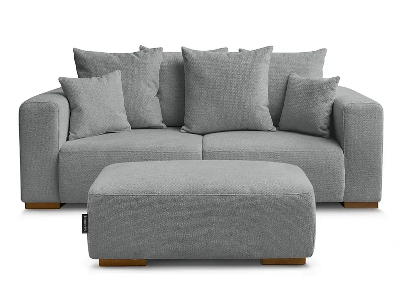 2er Sofa mit Hocker BOBOCHIC SIDONIE Stoff chiniert dunkelgrau