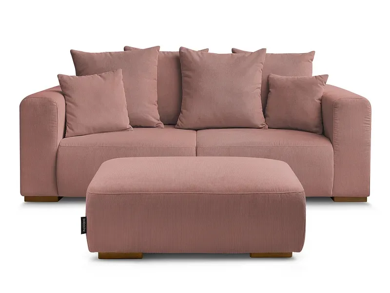 2er Sofa mit Hocker BOBOCHIC SIDONIE Cord-Stoff rosa