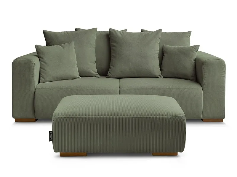2er Sofa mit Hocker BOBOCHIC SIDONIE Cord-Stoff grün