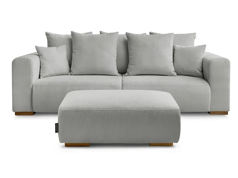 3er Sofa mit Hocker BOBOCHIC SIDONIE Cord-Stoff hellgrau