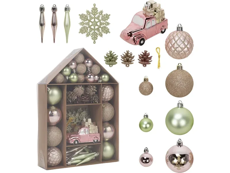Set 65 Weihnachtskugeln NOËLBOX hellrosa