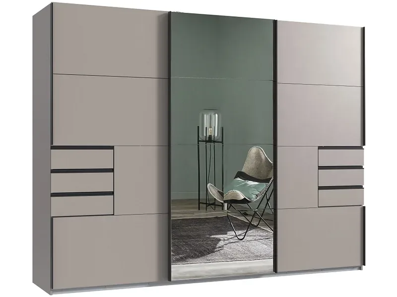 Schwebetürenschrank MIDNIGHT beige 3 Türen 6 Schubladen