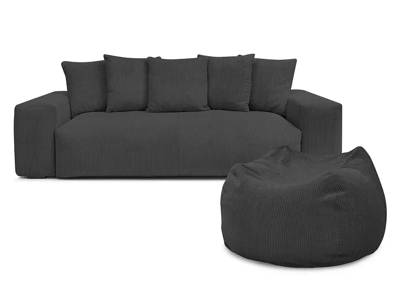 3er Sofa mit Hocker BOBOCHIC VOLTAIRE Cord-Stoff dunkelgrau