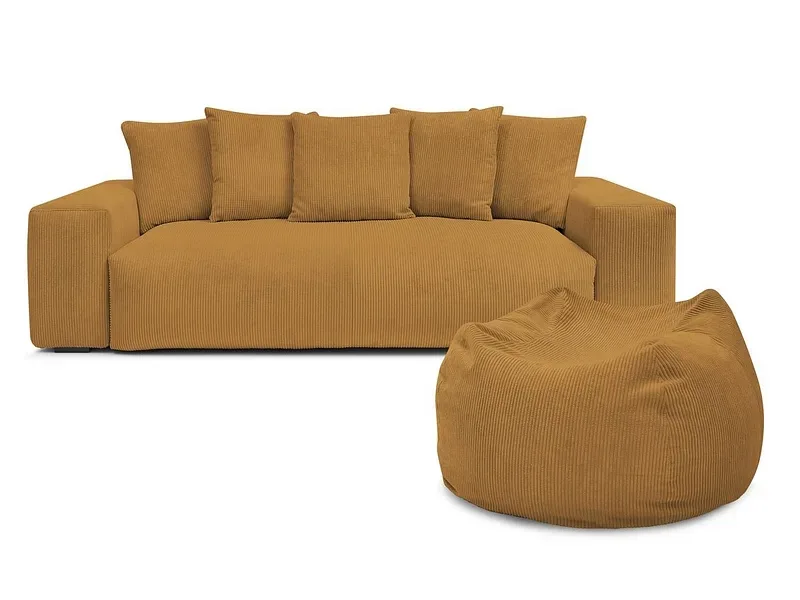 3er Sofa mit Hocker BOBOCHIC VOLTAIRE Cord-Stoff gelb