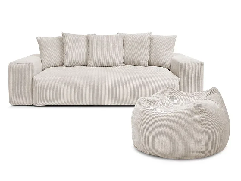 3er Sofa mit Hocker BOBOCHIC VOLTAIRE Cord-Stoff beige