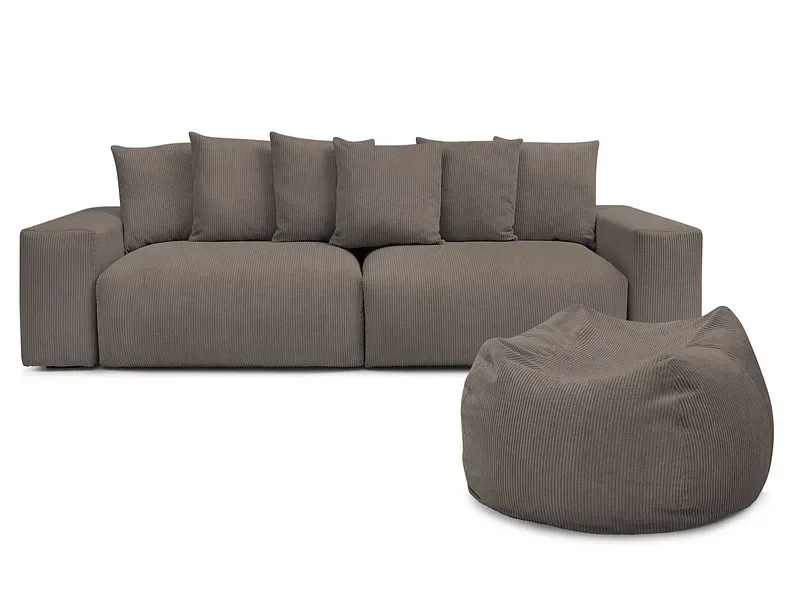 Sofa mit Hocker BOBOCHIC VOLTAIRE Cord-Stoff taupe