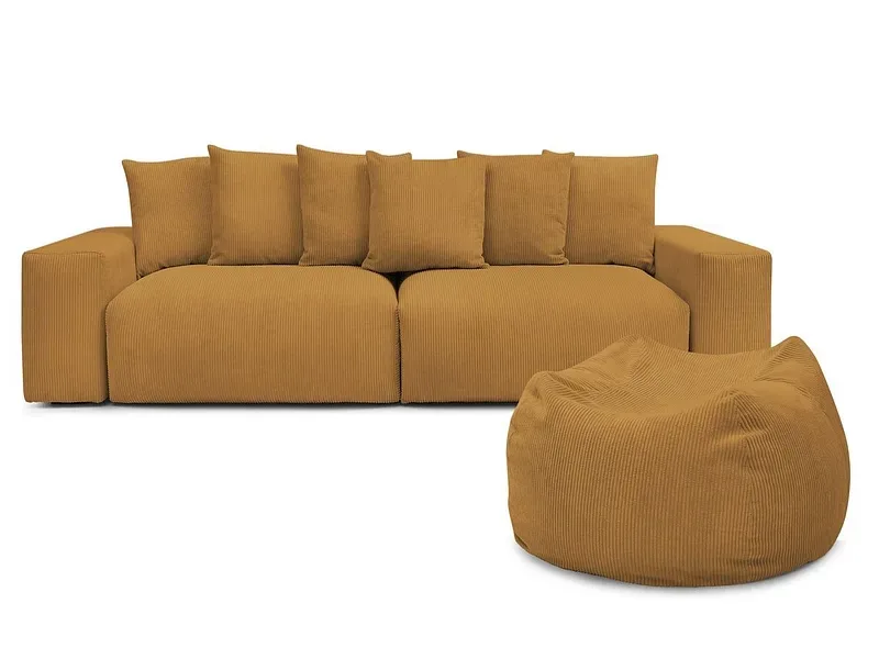 Sofa mit Hocker BOBOCHIC VOLTAIRE Cord-Stoff gelb