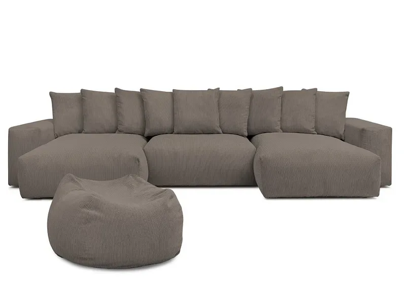 Panorama-Ecksofa mit Hocker BOBOCHIC VOLTAIRE Cord-Stoff taupe