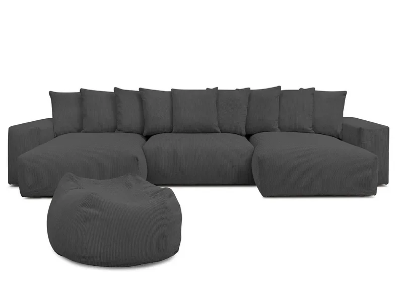Panorama-Ecksofa mit Hocker BOBOCHIC VOLTAIRE Cord-Stoff dunkelgrau