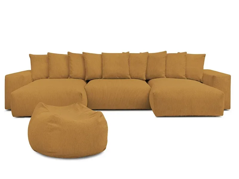 Panorama-Ecksofa mit Hocker BOBOCHIC VOLTAIRE Cord-Stoff gelb