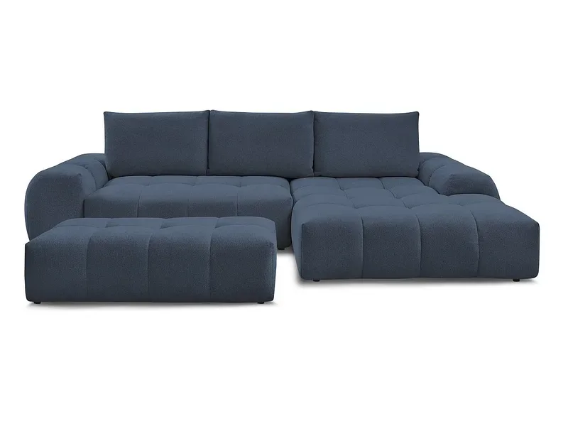 Ecksofa mit Hocker BOBOCHIC EVEREST Stoff chiniert dunkelblau