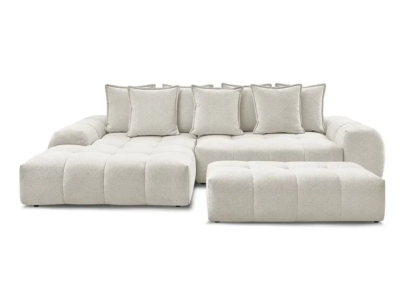 Ecksofa mit Hocker BOBOCHIC EVEREST Stoff chiniert weiss