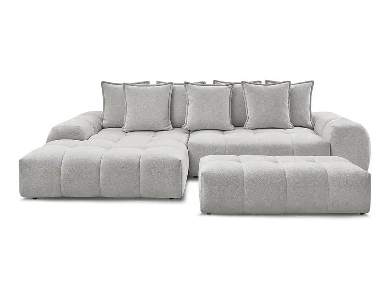 Ecksofa mit Hocker BOBOCHIC EVEREST Stoff chiniert hellgrau