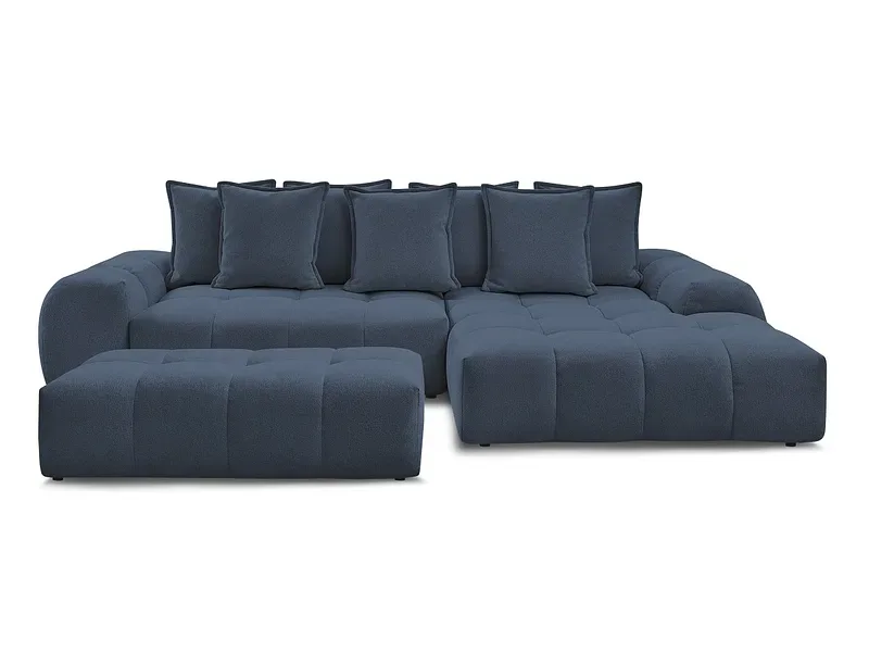 Ecksofa mit Hocker BOBOCHIC EVEREST Stoff chiniert dunkelblau