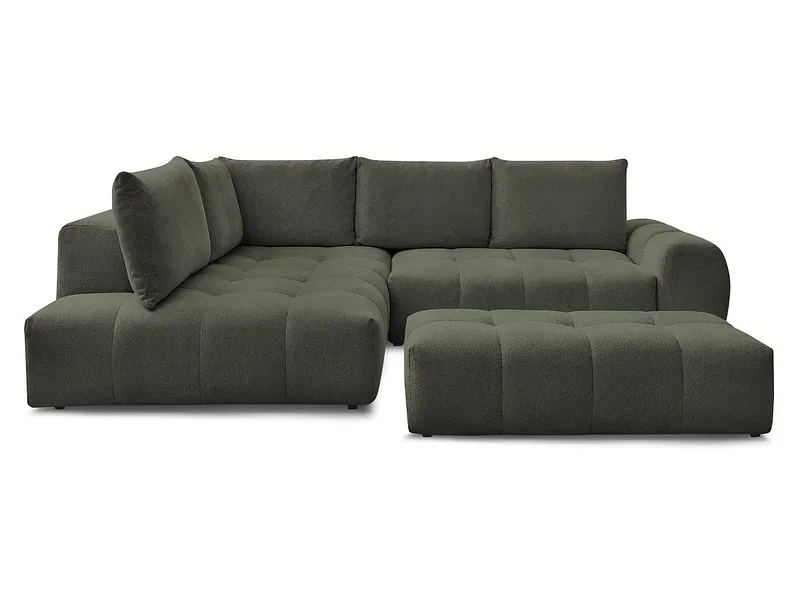 Ecksofa mit Hocker BOBOCHIC EVEREST Stoff chiniert grün