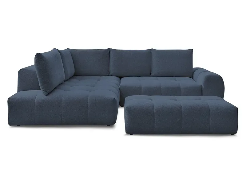 Ecksofa mit Hocker BOBOCHIC EVEREST Stoff chiniert dunkelblau