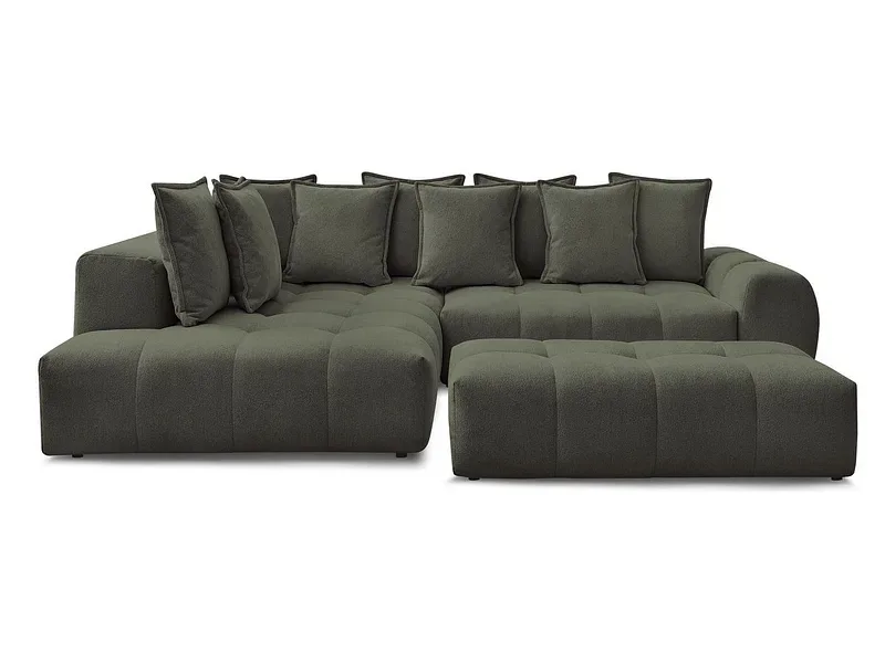 Ecksofa mit Hocker BOBOCHIC EVEREST Stoff chiniert grün