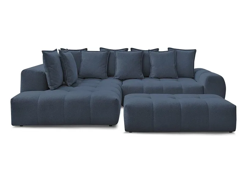 Ecksofa mit Hocker BOBOCHIC EVEREST Stoff chiniert dunkelblau