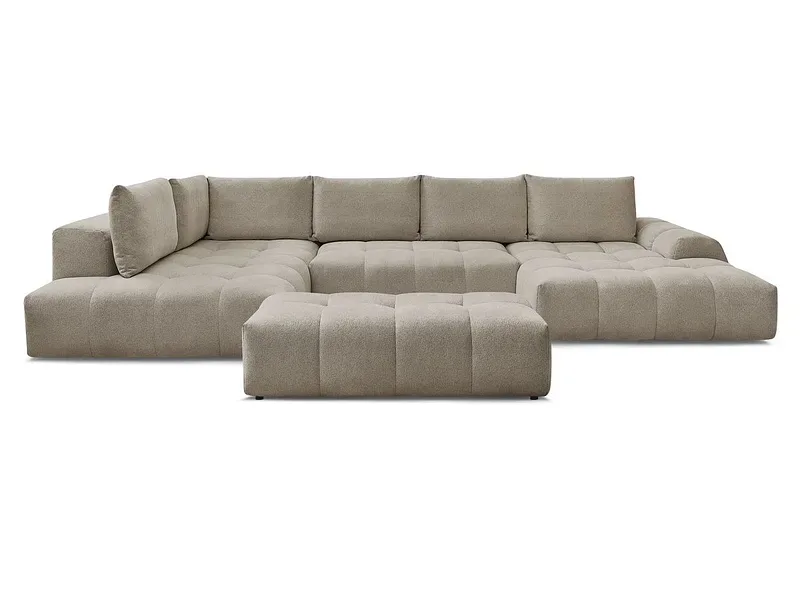 Panorama-Ecksofa mit Hocker BOBOCHIC EVEREST Stoff chiniert taupe