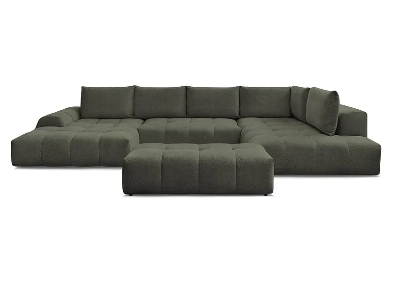 Panorama-Ecksofa mit Hocker BOBOCHIC EVEREST Stoff chiniert grün